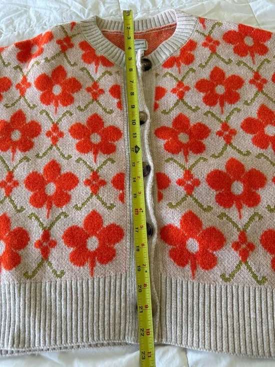 Anthropologie Maeve Orange Floral Pop Intarsia Cardigan Sweater NWOT - Picture 5 of 8